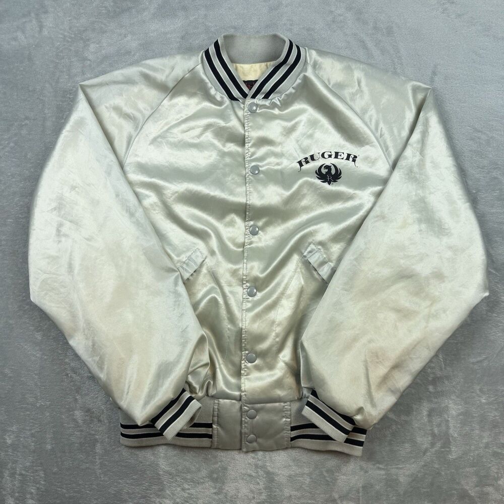 Vintage Ruger Pla-Jac Dunbrooke Satin Bomber Jacket Made in USA 44-46 Large